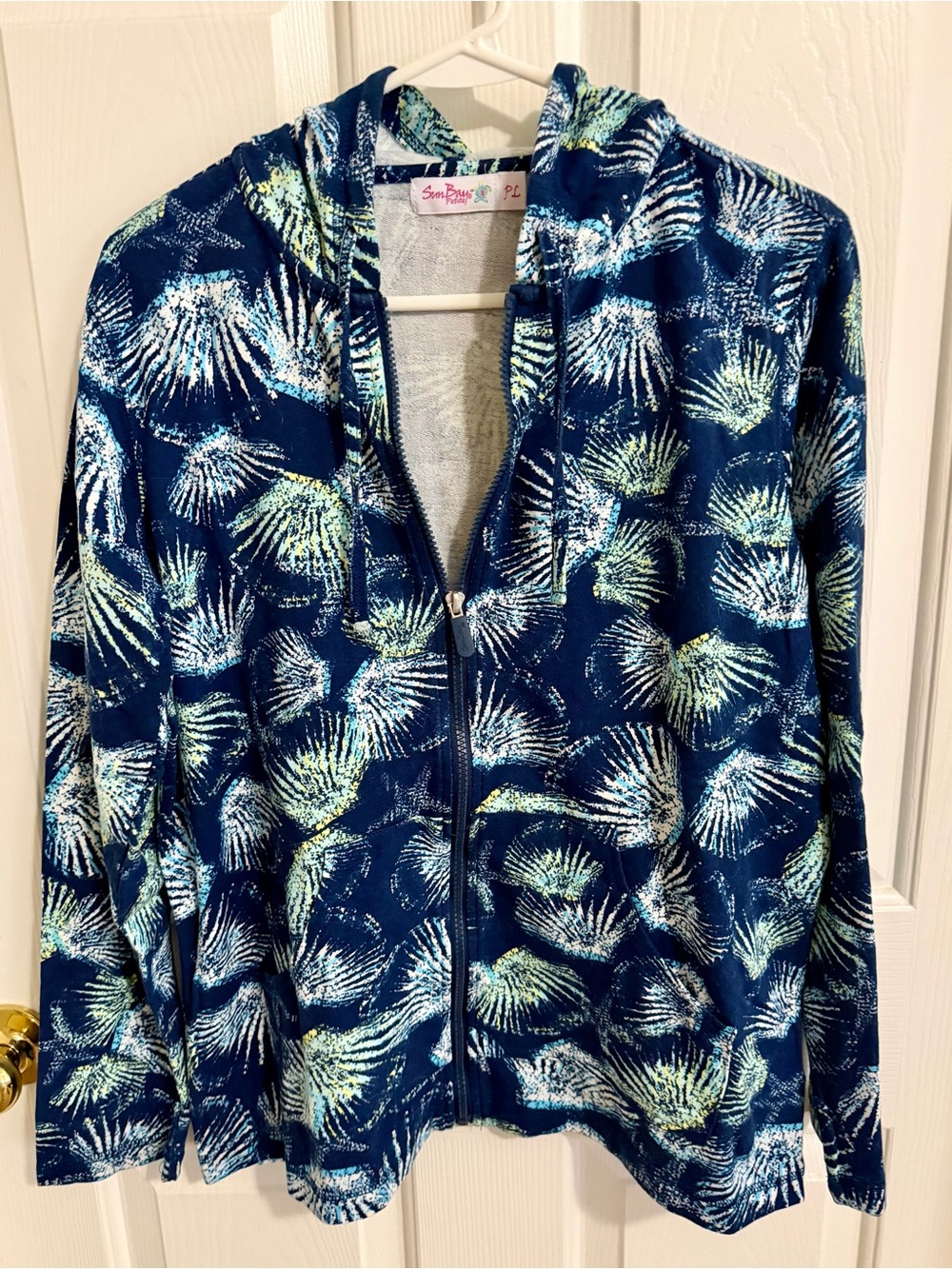 NWT Sun Bay Petite Women's Navy Palm Print Zip Front Hoodie